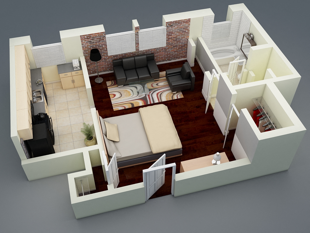 Floor plan for studio, 1 bath, 485 sqft